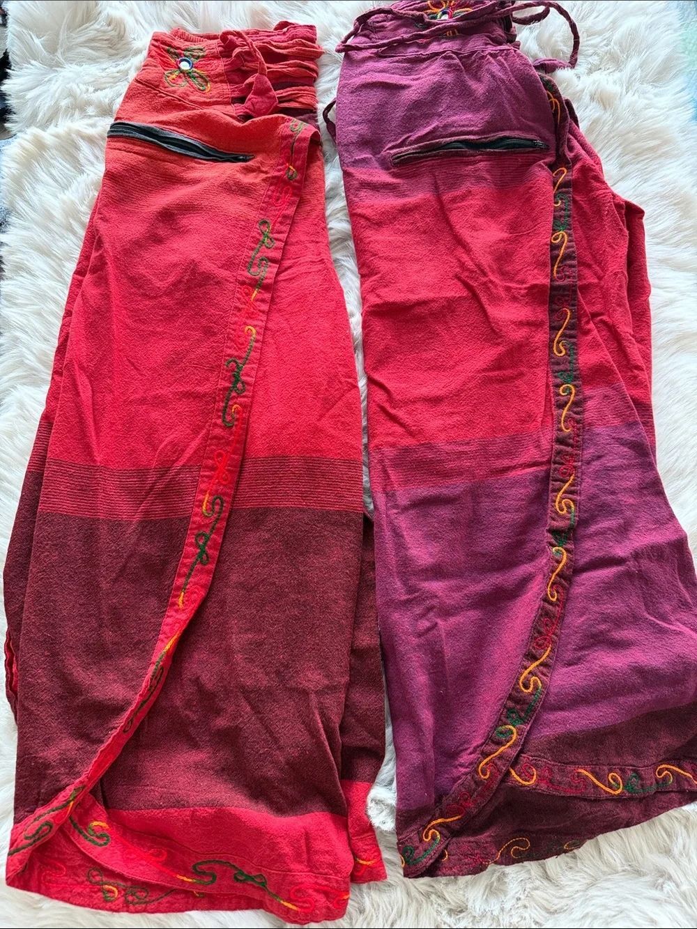 Hand-Embroidered Ombre Wrap Skirt - Red & Purple